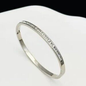 Silver Stainless Steel Zircon Bangle – Waterproof & Tarnish Proof